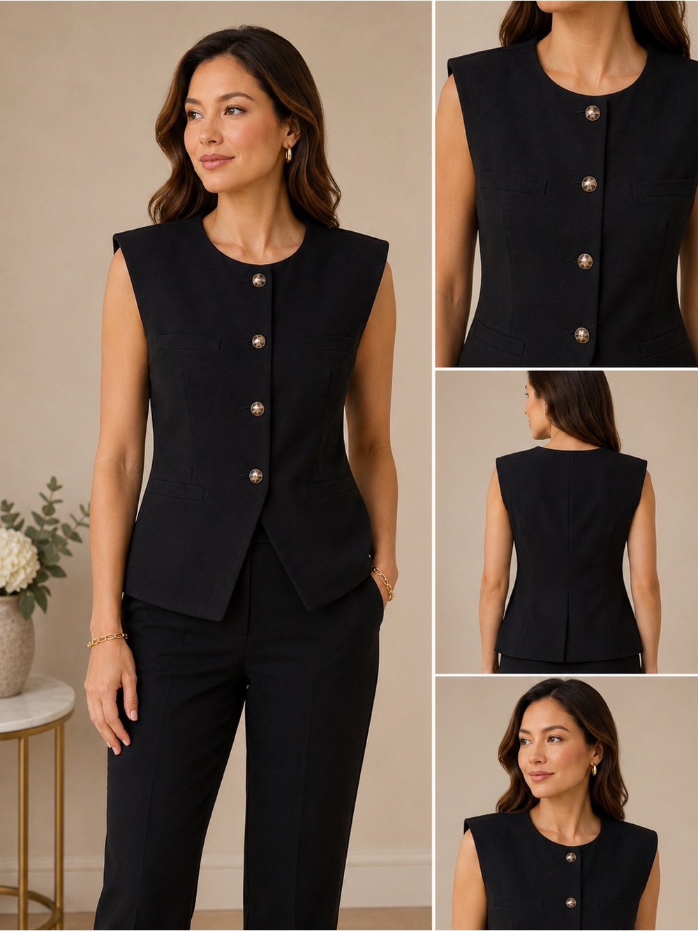 ANTONIO MELANI Black Sleeveless Button Front Vest